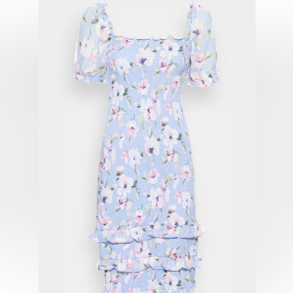 Abercrombie & Fitch Smocked Puff Sleeve Midi Dress Medium
